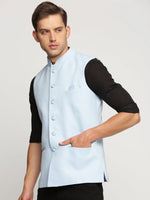 Men Turquoise Blue Mandarin Collar Solid Nehru Jacket-AK-12527-35-Turquoiseblue