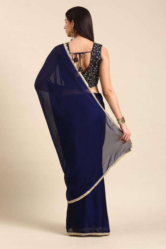 Avanshee Women's Latest Georgette Solid Saree With Unstiched Embroidred Blouse-AVN-1691-NAVY BLUE