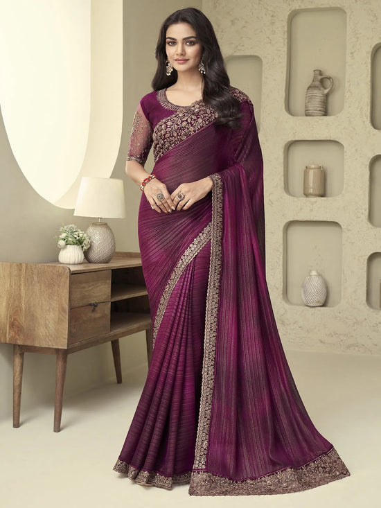 Saree Mall Women's Georgette Purple Embellished Designer Saree With Blouse Piece-SILVER28013