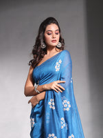 Teal Blue Pure Cotton Soft Saree With Floral Embroidery Work-MA54CT33580092