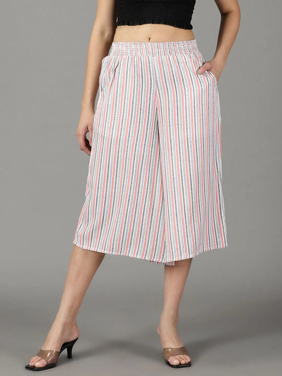 Women's White Striped Culottes-AE-10446-White