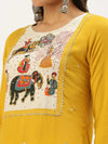 Women's Yellow Embellished Straight Kurta-JC-12-Yellow