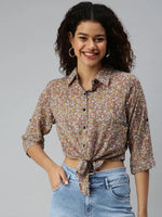 Women Taupe Self Design Crop Top-AE-330186-Taupe