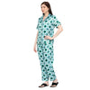 Smarty Pants Women's Silk Satin Green & White Color Geometric Printed Night Suit