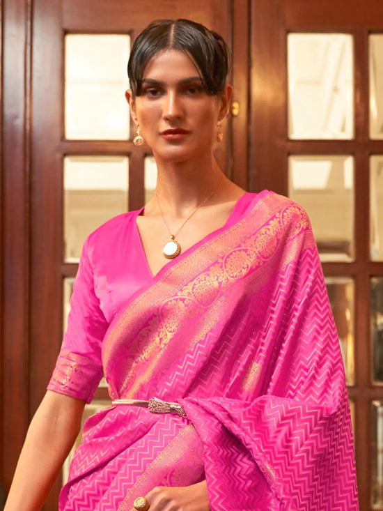 Saree Mall Women's  Blend Pink Woven Design Designer Saree With Blouse Piece-KAZEL231005