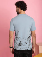 Venitian Men Printed Round Neck Grey Cotton Lycra T-Shirt