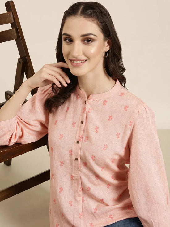 Women Peach Floral Straight Kurti-NJ-3642299-Peach