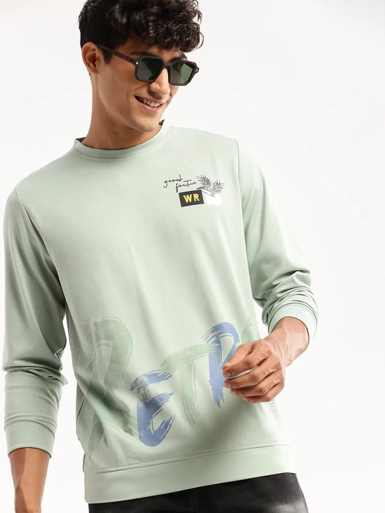 Men Sea Green Round Neck Typography Pullover-BP-1447-Seagreen