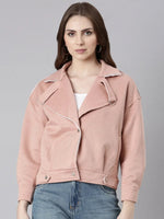 Women Peach Solid Open Front Jacket-CHN-2056-Peach