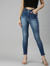 Women's Blue Solid Denim Slim Jeans-LT-22070B-Blue