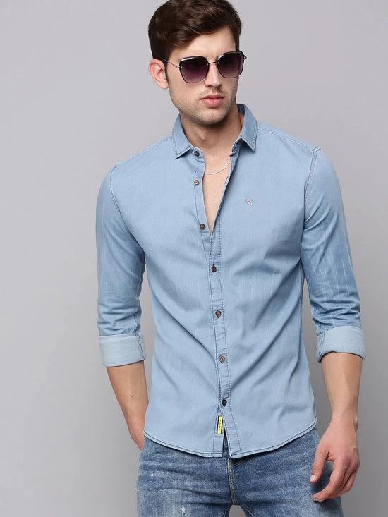 Men Blue Solid Casual Shirt-SUPERDENIM-3378-2-Blue