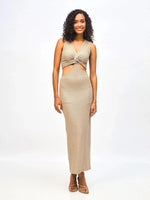 Women Grey Glitter Lurex Cut-Out Maxi Dress