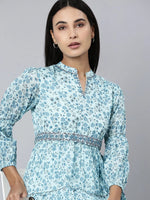 Women Blue Floral Fit and Flare Dress-BC-SK-981-Blue