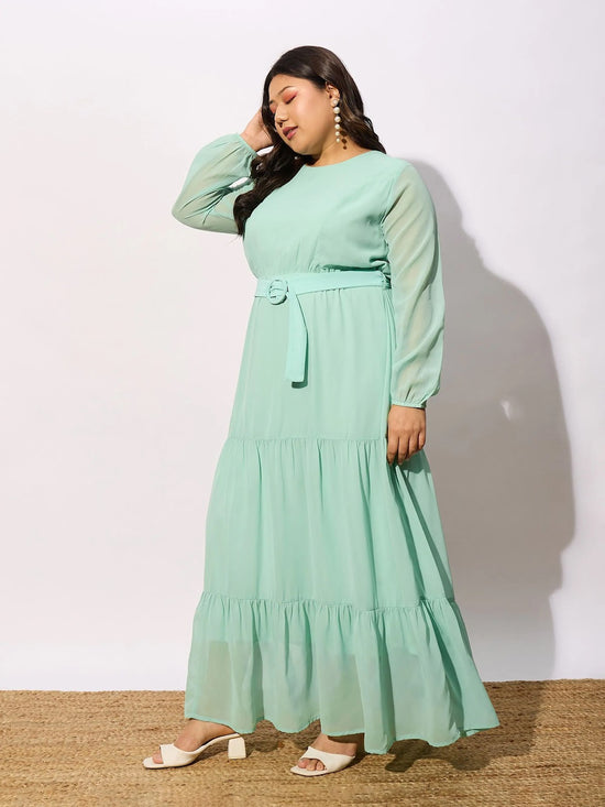 Women Sea Green Tiered Maxi Dress