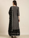 Women Black Chevron Kurta Set-FS-2957-Black