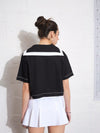 Women Black Poplin Sailor Collar Crop Top