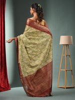 Green Blended Silk Handwoven Ajrakh Print Saree-MA50BSL34830024