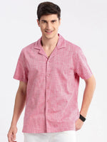 Men Cuban Collar Solid Pink Casual Shirt-CANDORE-2149-Pink