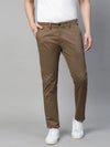 Genips Men's Beige Brown Stretch Caribbean Slim Fit Solid Trousers