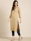 Women Beige Striped Straight Kurta-RA-068-Beige