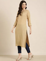 Women Beige Striped Straight Kurta-RA-068-Beige