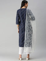 Women's Navy BlueWhite Geometrical Kurta Sets-UB-2476-Navybluewhite