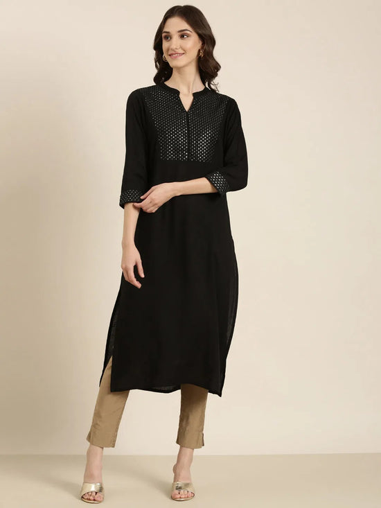 Women Black Solid Straight Kurta-UB-2040A-Black