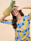 Kurta Pyjama Set in Blue and Yellow Pineapple Print