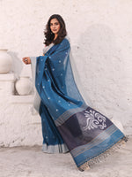 Teal Blue Pure Cotton Soft Saree With Temple Border-MA54CT041380012