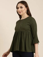 Women Solid Green Anarkali Kurti-ON-777-Green