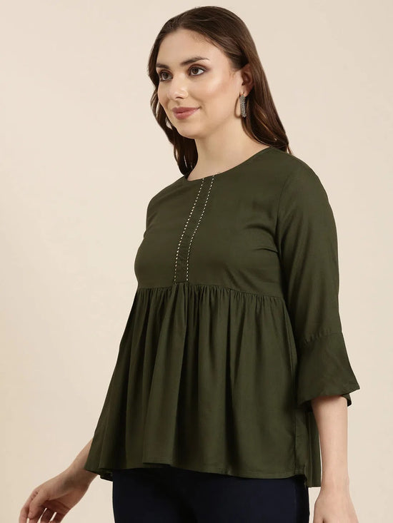 Women Solid Green Anarkali Kurti-ON-777-Green