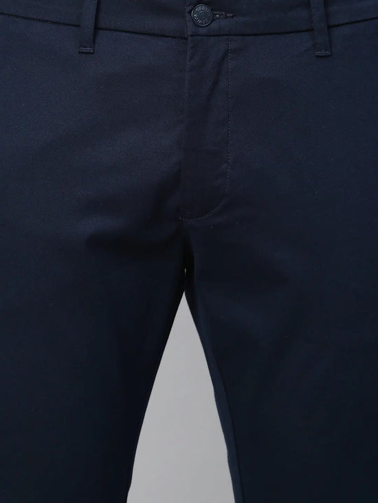 Genips Men's Cotton Stretch Caribbean Slim Fit Solid Trousers - Navy Color