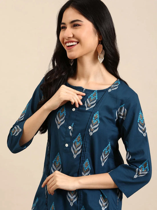 Women's Teal Printed Kurta Set-JC-04-Teal