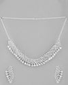 AD Stone Studded Silver Plated Necklace With Drop Earrings Set-VOJ344