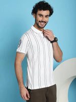 Venitian Men Double Mercerised Printed Polo Neck WHITE T-Shirt for Men