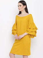 Triple Layered bell Sleeve shift dress in Mustard