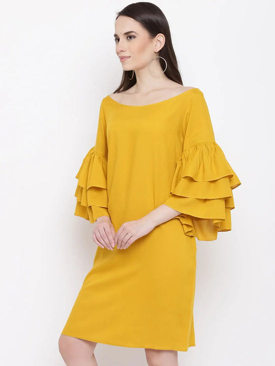 Triple Layered bell Sleeve shift dress in Mustard