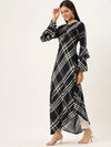 Women's Blue Checked A-Line Kurtas-ON-528-Navyblue