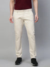 Genips Men's Light Cream Cotton Stretch Caribbean Slim Fit Solid Trousers