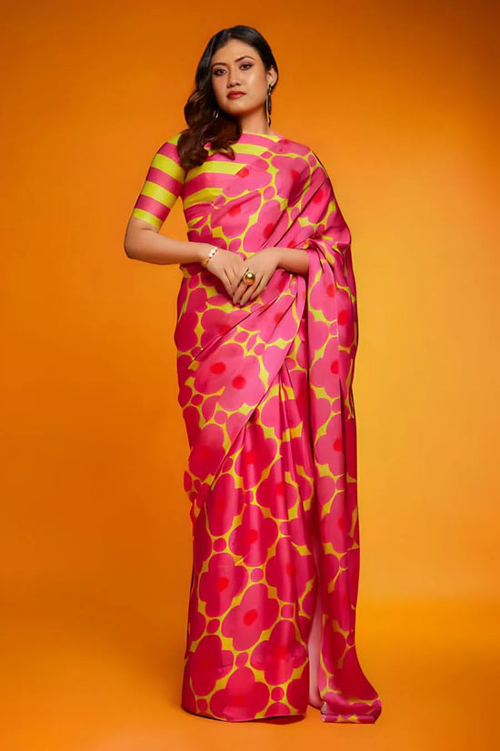 Avanshee Women's Latest Bollywood Printed Satin Saree With Unstiched Blouse-AVN-8102-PINK