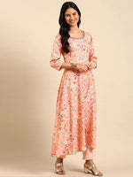 Women's Peach Printed Kurta Set-ON-596-Peach