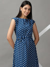 Women's Blue Polka Dots Fit and Flare Dress-AE-15690-Teal