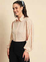 Peach Baloon Sleeve Polka Dot Shirt