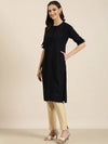 Women Navy Blue Solid Straight Kurta-DF-1356-Navyblue