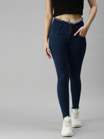 Women's Blue Solid Denim Skinny Jeans-LT105383C-Blue