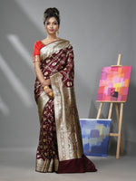 Maroon Silk Banarasi Saree With Meenakari Designs-MA52BSL44880086