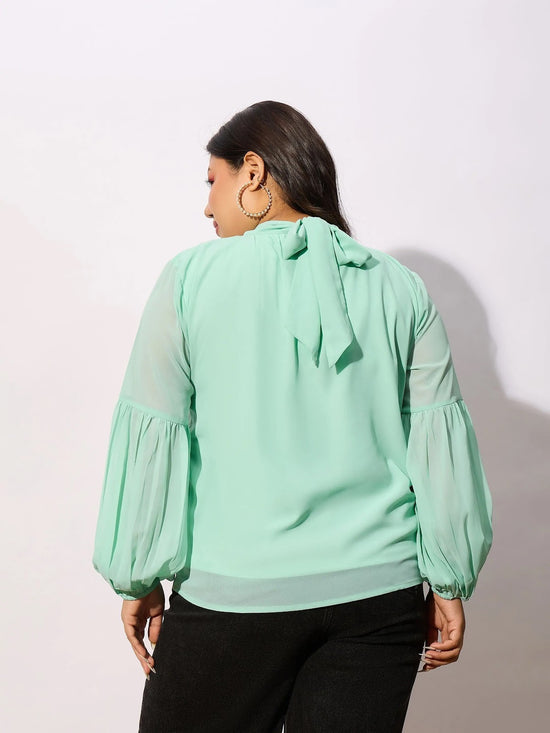 Women Sea Green Balloon Sleeves Top