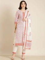 Women Off White Floral Kurta Set-RF-2020-Offwhite