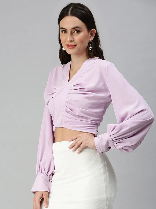 Women's Lavender Solid Crop Tops-AE-10310-Lavender