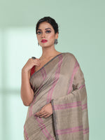 Ecru Cotton Saree With Stripes Design-MA59CT06530005